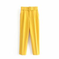 Belt Solid Color Casual Long Pants 317