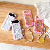 For เคสมือถือ Z Flip 3 [Wave Shape Flower Transparent] เคส Phone Case For SAMSUNG Galaxy Z Flip 5 / Z Flip 4 / Z Flip 3 Ins Korean Style Retro Classic Couple Shockproof Protective TPU Cover Shell
