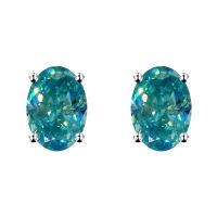 Trendy 925 Sterling Silver 1ct Blue Green Color VVS1 Oval Moissanite Stud Earrings Screw Bakc for Women Men Pass Diamond Test