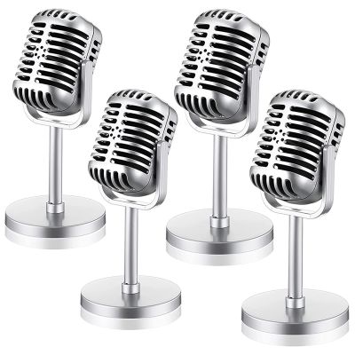 4Pcs Retro Microphone Props Model Vintage Microphone Antique Microphone Toy Silver