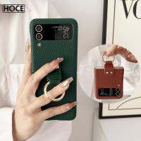 เคสลาย PU หนัง Luxury0.0ลายลิ้นจี่ HOCE สำหรับ Samsung Z Flip 4 5 Zflip5 ZFlip3 5G เคสที่มีที่ยึดแหวน5G