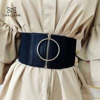 【CW】 Women Ultra Wide Belt For Dresses Ladies Elastic Belts Female Big Metal Circle Ring Black Cummerbund Waist Strap 124