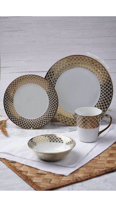 Ciroa Luxe Lattis Gold Dinnerware set 4in1 Gold plates | Lazada PH