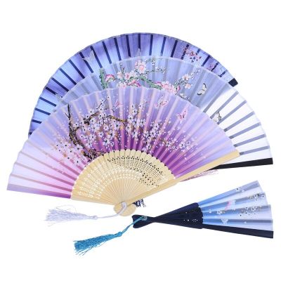 Folding Fan Chinese Style Classical Dance Fan Gift Fan In National Customs Cherry Blossoms Cotton-like Lustring Folding Fan