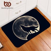 [A Warm] BeddingOutlet Doormats ทางเข้าหมาป่าพรมพื้นที่ห้องนอนที่มีสีสันพรมปูพื้นกันลื่น3D พรมปูพื้นดวงจันทร์