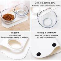 READY STOCK ] Feeding Bowl Double Cat Food Water Bowl with Raised Stand Oblique Spine Protection Supplies for Cat Supplies