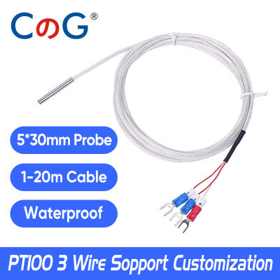 【2023】CG 5*30mm Probe Type Stainless Steel PT100 Temperature Sensor Thermocouple with 1235m Waterproof High Precision 3 Wire Cable
