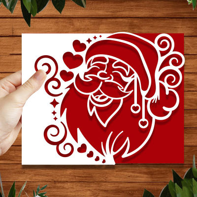 ซานตาคลอส Krismas แผ่นลอการิกลายบัตรอวยพรวันคริสต์มาสสมุดภาพลายฉลุไดคัทวันคริสมาสต์