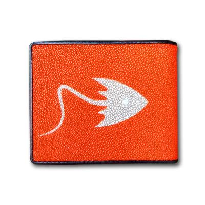 เสริมสิริมงคลให้กับชีวิตกับ กระเป๋าหนังแท้ Stingray Wallet  กระเป๋าหนังปลากระเบน กระเป๋าสตางค์ สีส้ม