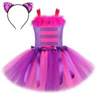 ZZOOI Cheshiree Cat Tutu Dress for Girls Halloween Costumes for Kids Animal Dresses with Headband Princess Girl Birthday Party Outfits