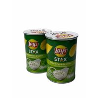 ❗❗สินค้ามาใหม่❗❗ LAY’S STAX Sour Cream&amp;Onion มันฝรั่งอบกรอบ รุ่นกระป๋อง สีเขียว 42g 1SETCOMBO/จำนวน 2 กระป๋อง/บรรจุ 84กรัมg    KM9.4067!!ไม่มีได้ไม่แน้ว!!