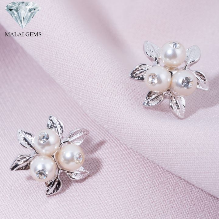 malai-gems-ต่างหูมุก-เงินแท้-silver-925-เพชรสวิส-cz-เคลือบทองคำขาว-รุ่น-31000457-แถมกล่อง-ต่างหูเพชร-ต่างหูเงินแท้