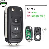 5K0 DIYKEY 837 202 Q สำหรับ Volkswagen แคดดี้ด้วง Golf Jetta 2011 2012 2013กุญแจรถ3ปุ่ม434Mhz ชิป ID48 5K0837202Q