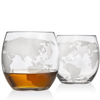 2Pcs Whiskey Glass 250 Ml Etched Globe Glass for Vodka Rum Scotch Glass Lead Free Cocktail World Map Rocks Glass for Gifts Cups  Mugs Saucers