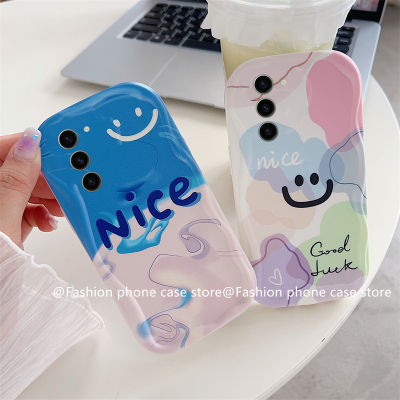 Phone Case เคส Samsung Galaxy S23 S22 S21 FE S23 + Ultra Plus 5G กาแล็คซี่สีสันสดใสมาการากราฟฟิตียิ้มยิ้มเคสซิลิโคนปกป้องเลนส์2023