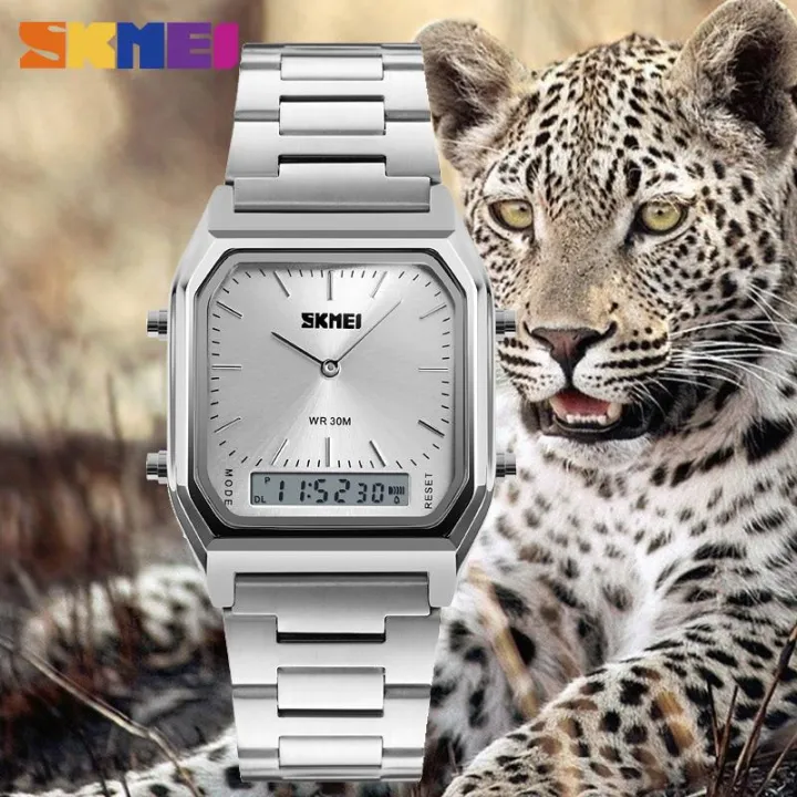 skmei-นาฬิกาข้อมือสแตนเลสสำหรับเล่นกีฬา-jam-tangan-digital-ผู้ชายแฟชั่น-นาฬิกาลำลอง1220กันน้ำได้