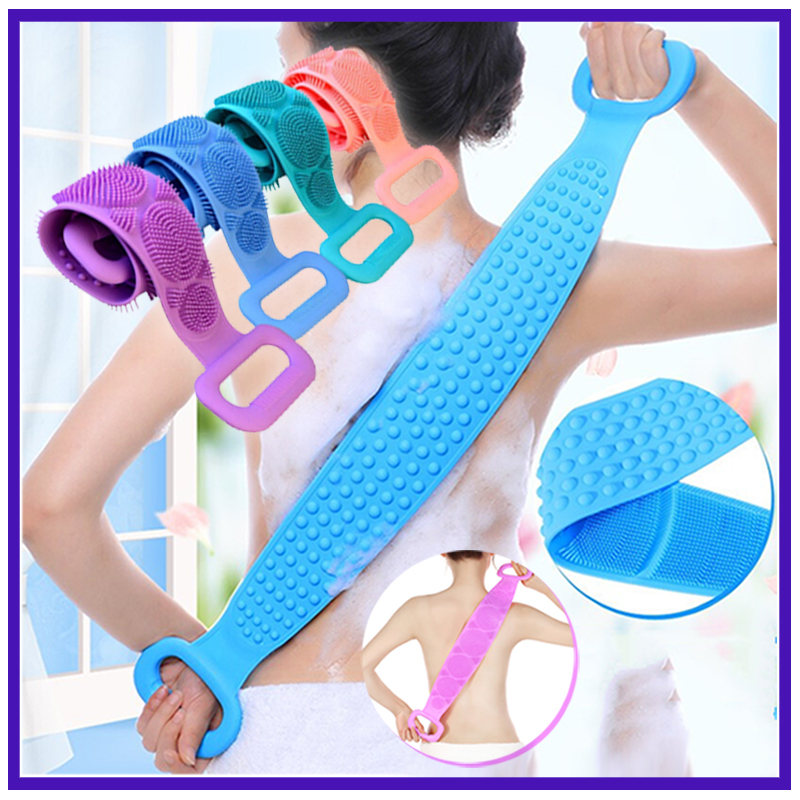 Blue Double-Sided Exfoliator Massage Back Washer for Shower G&S Silicone Back Scrubber Body Scrubber Bath Exfoliating Massaging Towel Rubber,Silicone Bath Body Brush Back Cleaning Shower Strap
