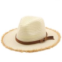 Summer Topper Womens Beach Vacation Raw Edge Straw Hat Outdoor Mens Sunshade Hat Big Brim Jazz Panama Hat