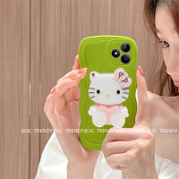 ปลอกสีทึบอ่อนลายคลื่น Realme C51 C53 NFC เคส Phone Case เคสโทรศัพท์แบบเรียบเคสลายคลื่นขนาดใหญ่พร้อมกระจกแต่งหน้า Hellokitty RealmeC51 RealmeC53 2023