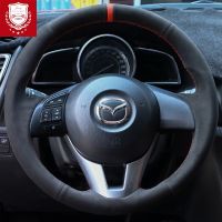 DIY Car Accessorie For Mazda 3 6 CX-5 CX-4 CX-9 CX-8 CX-30 Atenza Premacy Alcantara Suede Red Mark Steering Wheel Cover Interior