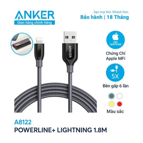 Cáp sạc Anker PowerLine+ Lightning dài 1.8m cho iPhone iPad Có bao da – A8122