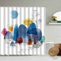 Nordic Water Colors Plant Shower Curtain Modern Minimalist White Background Bathroom Wall Decoration Waterproof Polyester Screen