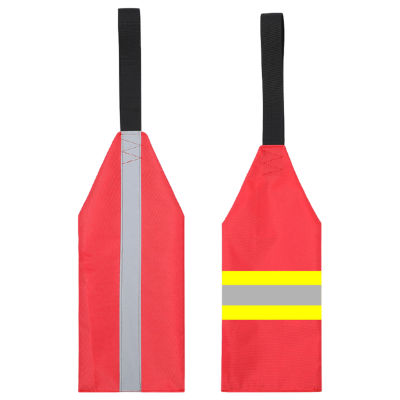 2pcs Cars Travel Towing Black Webbing Oxford Cloth Red Wear Resistant Lightweight Highly Visible Reflective Strip Foldable Waterproof Trucks Canoes Boats Kayak Safety Flag