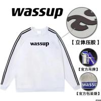 เสื้อสามส่วนแบบบางสำหรับผู้หญิง wassup เสื้อสเวตเตอร์ลำลองสำหรับคู่รักแบบสปอร์ตทรงหลวมสำหรับฤดูใบไม้ผลิและฤดูใบไม้ร่วงคอกลมสไตล์ชิวๆสไตล์อเมริกัน