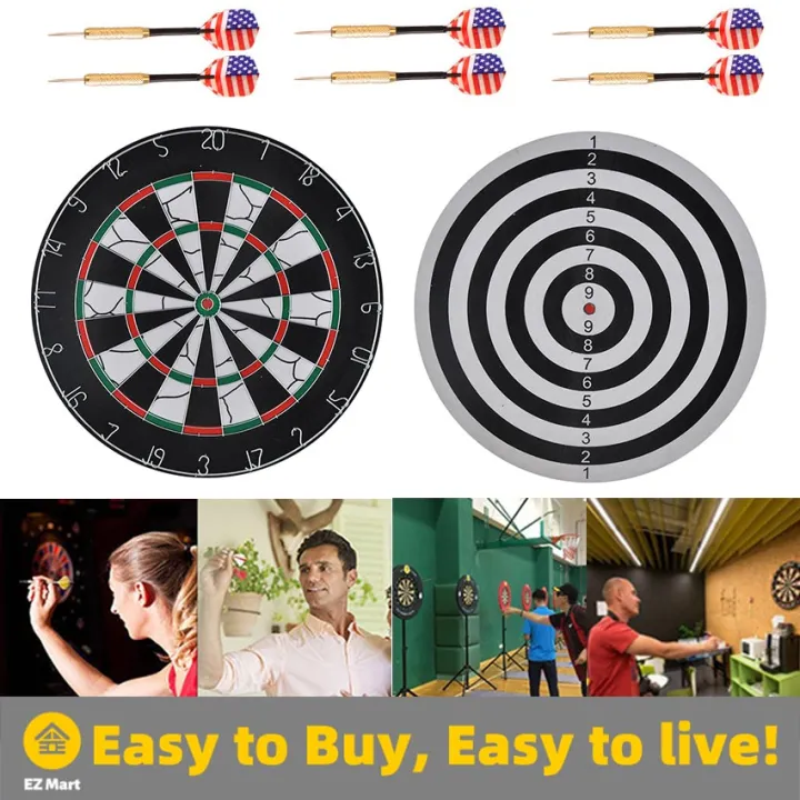 Darts Double Sided 18 Inches Dart Board & 6 Pieces Steel Metal Tip
