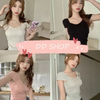 DD SHOPพร้อมส่ง 31019 เสื้อไหมพรมแขนสั้น สีพื้นใส่สบายืดตามตัว -C