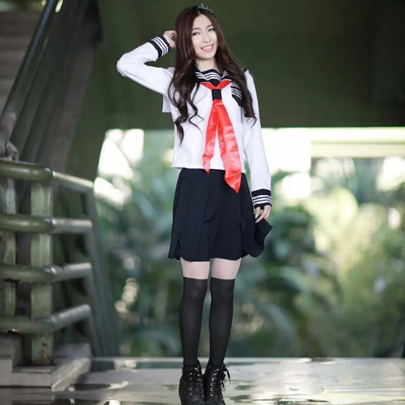 ▻﹍ 3pcs Japanese School Uniform Skirt Sailor Suit College Female 