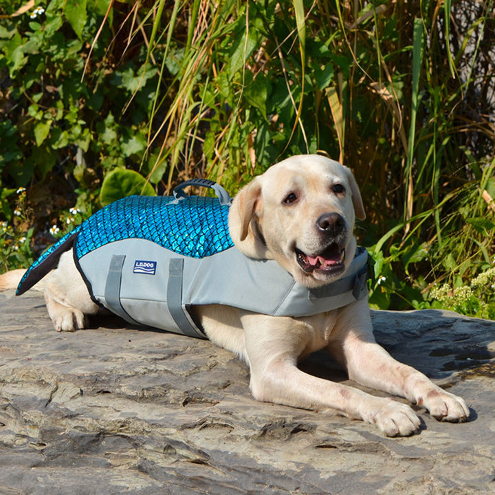 ชุดว่ายน้ำด้ามจับทนทานเสื้อชูชีพสุนัขสะท้อนแสงจับง่ายเหมาะสำหรับลูกสุนัขตัวเล็กขนาดใหญ่