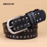 ❈✓๑ genuine leather rivet belts high quality designer women belts brand waist belt for woman casual pin buckle female belts Strap