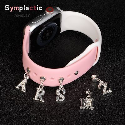 ☊☾❄ lnitials Letter A-Z Charms Set for iwatch Silicone Strap Decoration Ring Nails Jewelry for Apple Watch Band Soft Bracelet Charms