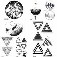 【YF】 YURAN Fake Geometric Triangle Tattoo Women Hip Hop Temporary Round Moon Timber Tatto Stickers Men Body Arm Arrows