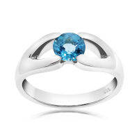 CHRISHA_แหวนเงินแท้ 925 ประดับพลอยสวิส บลูโทแพซ (Swiss Blue Topaz) และเคลือบด้วยทองคำขาว ขนาด 7 *บริการปรับขนาดแหวนฟรี แชทกับร้านก่อนสั่งซื้อ*