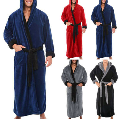 TOP☆Men Casual Warm Belted solid Plain Bathrobe Bath Robe Long Loungewear Sleepwear
