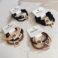 ✎ 4/6/10pcs Set Cartoon Bear Tag Seamless Cotton Hair Ties Kid Girls High Stretch Ponytail Holder Rubber Band Summer Headdress