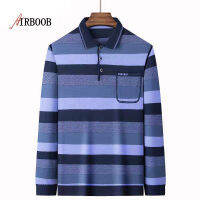 【AIRBOOB】 Dad เสื้อยืดแขนยาวสำหรับผู้ชาย Elderly,สเวตเตอร์มีปกทรงหลวมแบบบางลายทางสำหรับฤดูใบไม้ร่วงและวัยกลางคน