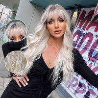 Hot ALAN EATON Platinum White Grey Ombre วิกผมสังเคราะห์สำหรับผู้หญิง Afro Long Water Wave Wigs กับ Bangs Futura ผมทนความร้อน