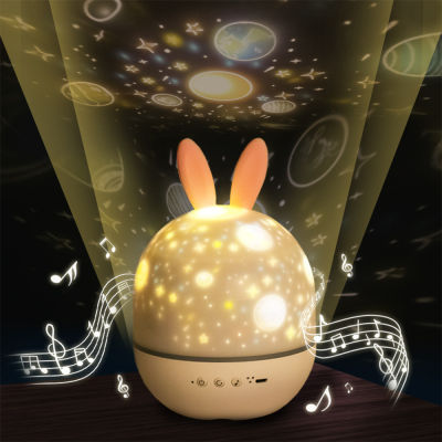 LED Music Projector Night Light Chargeable Rabbit Ear Rotate Projection LED Lamp Colorful Flashing Baby Sleep Lighting Lamp