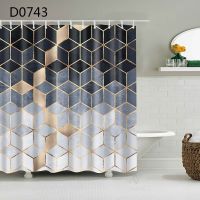 Marble Pattern Bath Curtain Waterproof Shower Curtains Geometric Bath Screen Printed Curtain with 12 Pcs Hooks for Bathroom Gift