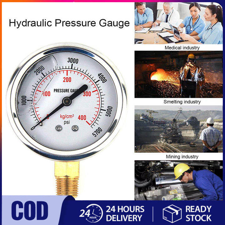 Automotive Instrument US Standard Thread Stainless Steel Hydraulic Oil Pressure Gauge 05000 PSI