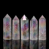 Natural Clear Crystal Quartz Electroplating rainbow Wand Point Healing Stones for Aquarium Crafts Making Ornaments Home Decor