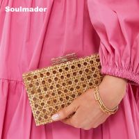 Women Rattan Acrylic Box bag Crochet Evening Clutch Wedding Party Purses summer Wicker Raffia Handbags Designer High Quality