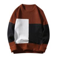 Spliced Wool Sweater Men Casual O-neck High Quality Pullover Knitted Sweaters Male New Winter Brand Mens Sweaters