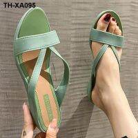 ✙☃○ The new net red mid-heel sandals and slippers for mothers flip flops womens summer non-slip wedge heightening all-match