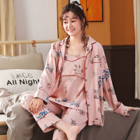 3pcs Breastfeeding Home Clothes Spring Autumn 100 Cotton Print Pajamas Set for Women Casual Comfortable Sleepwear Suit