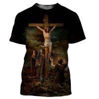 Jesus Mens T-shirt Christian 3D Print Short Sleeve Catholic Summer Fashion Casual O-Neck Top Breathable Street Holy Retro Chic