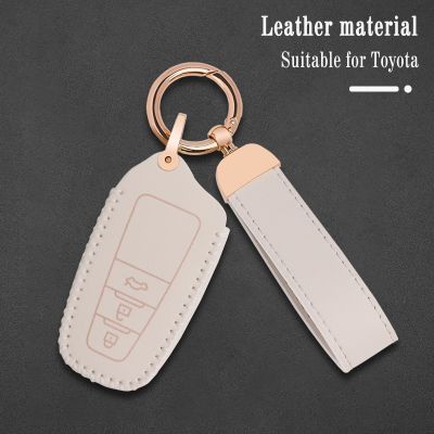 huawe Leather Car Remote Key Case Cover Fob for Toyota Camry Prado CHR Prius Corolla RAV 4 Protector Shell Holder Keychain Accessories